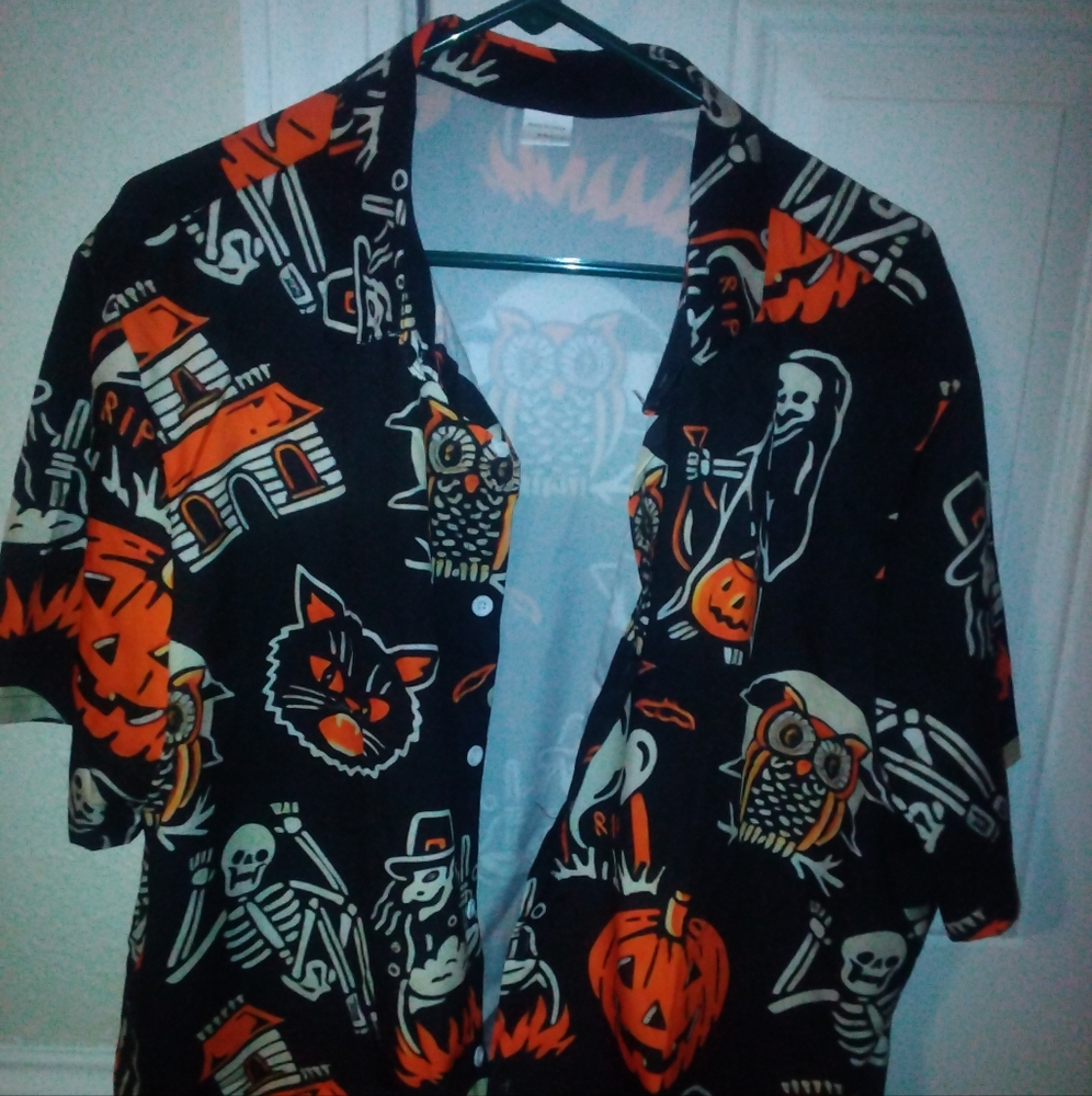 Vintage Halloween Pattern Men's Button Down 2XL Shirt